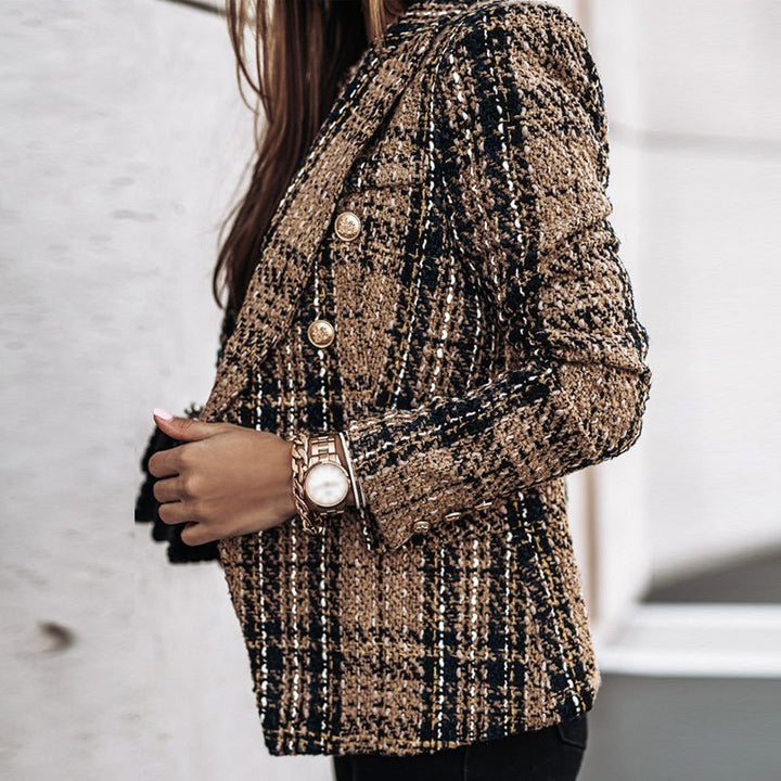 Blazer för dam - Elegant - Dubbelknäppt - Rutig Blazer - Kavaj för dam-Eva Jonsson