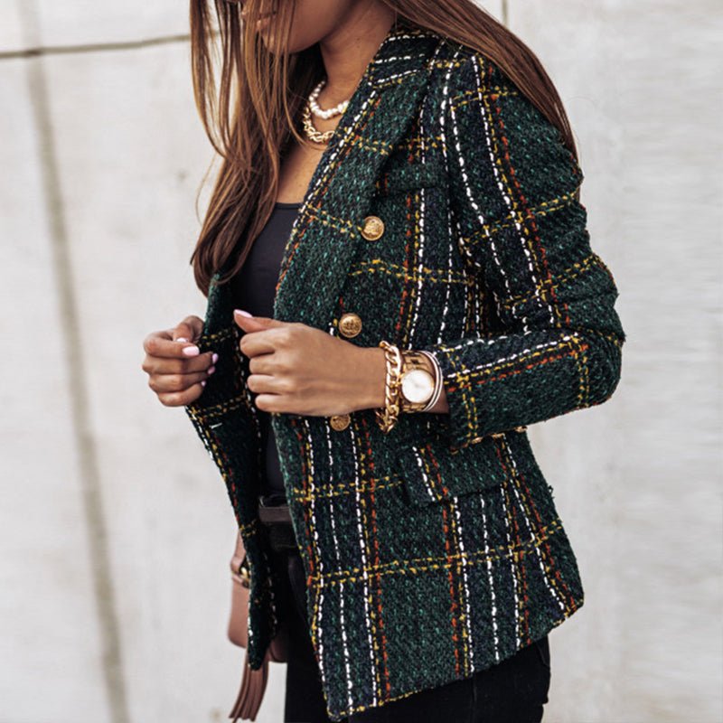 Blazer för dam - Elegant - Dubbelknäppt - Rutig Blazer - Kavaj för dam-Eva Jonsson