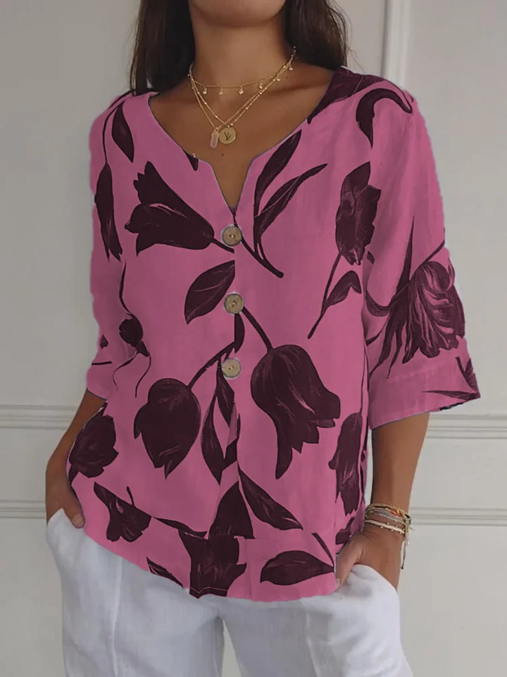 Blommig Blus | Oversized | Loose Fit | Knappblus | Damkläder-Eva Jonsson