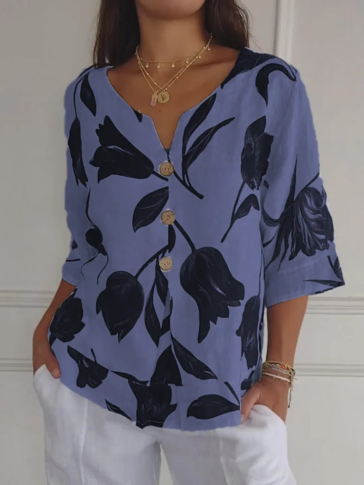 Blommig Blus | Oversized | Loose Fit | Knappblus | Damkläder-Eva Jonsson