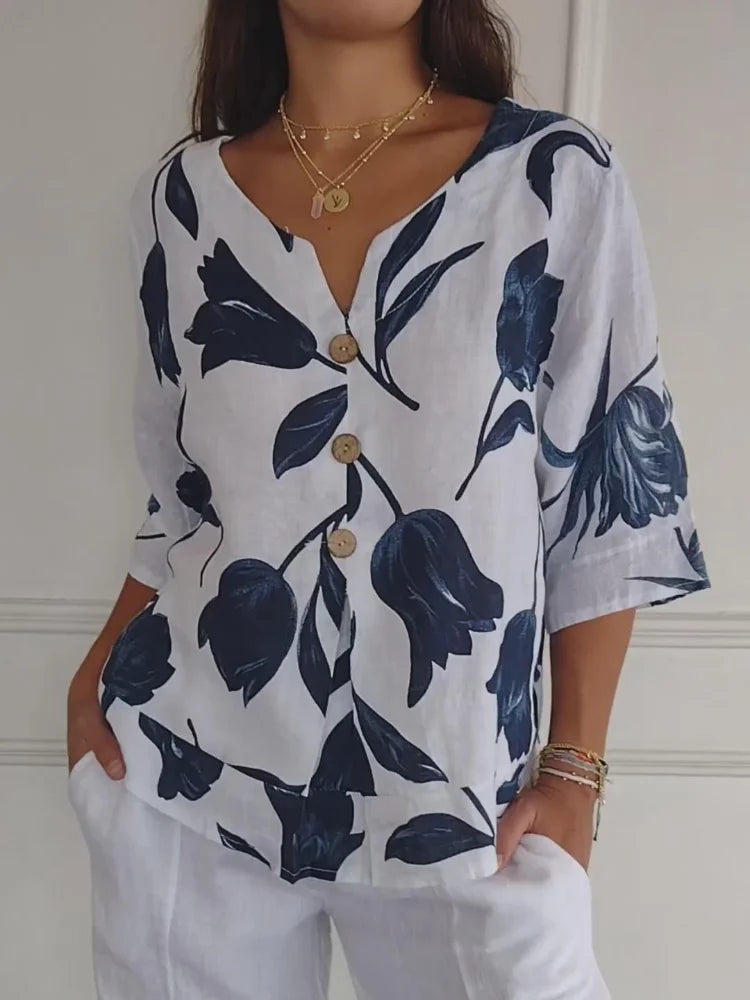 Blommig Blus | Oversized | Loose Fit | Knappblus | Damkläder-Eva Jonsson
