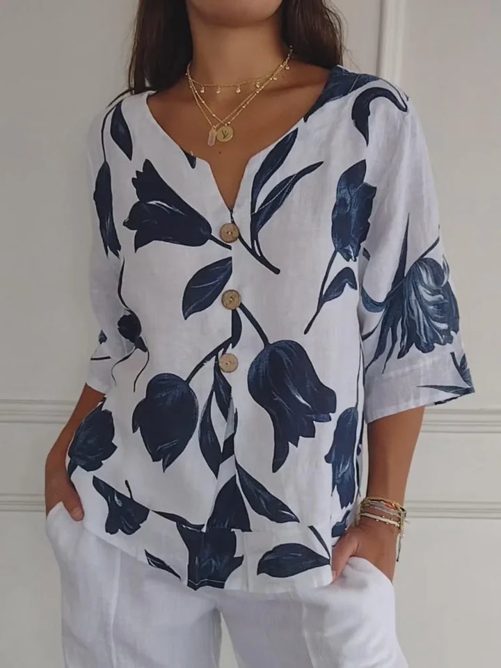 Blommig Blus | Oversized | Loose Fit | Knappblus | Damkläder-Eva Jonsson