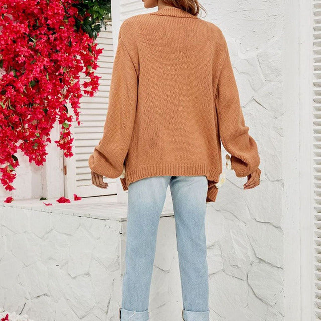 Blommig Cardigan - Oversized - Öppen fram - Stickad Cardigan - Cardigan för kvinnor-Eva Jonsson