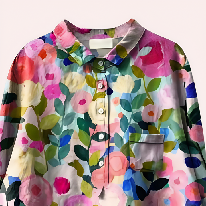 Blommig blus - Långärmad - Knäppt - Överdimensionerad blus - Damkläder-Eva Jonsson