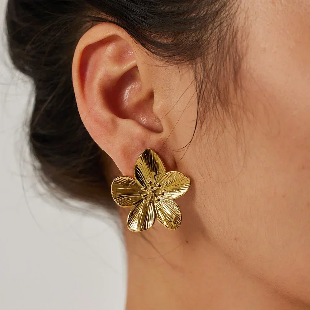 Blomsterörhängen - Vintage Golden Stud Earrings för kvinnor-Eva Jonsson