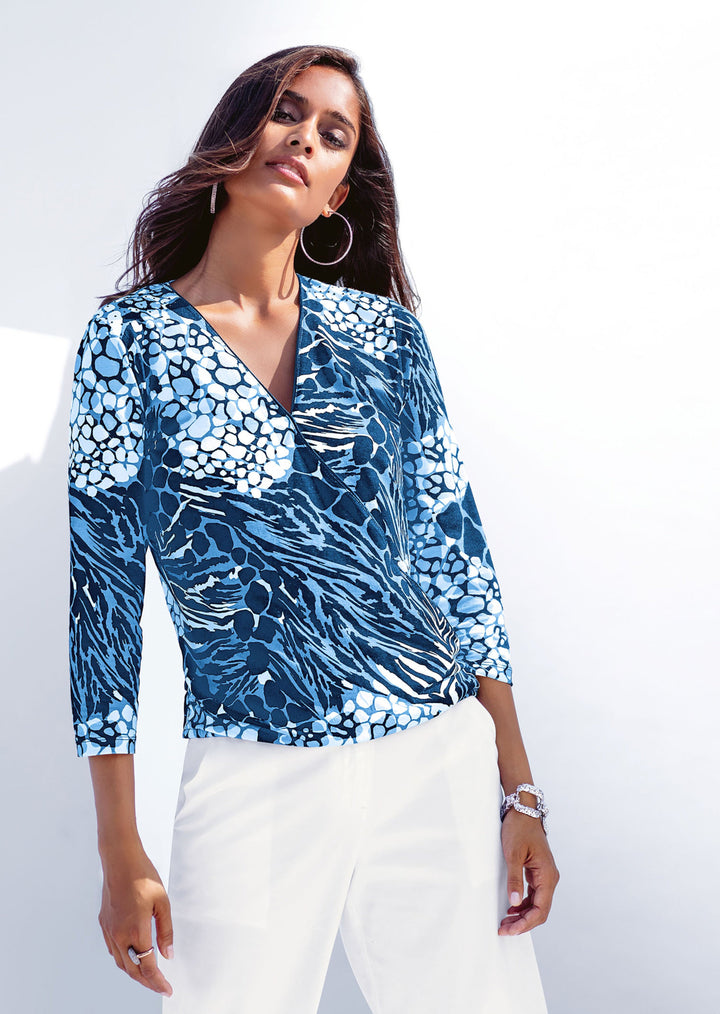 Blus | Långärmad | Omlott | V-ringad Blus | Damkläder-Eva Jonsson