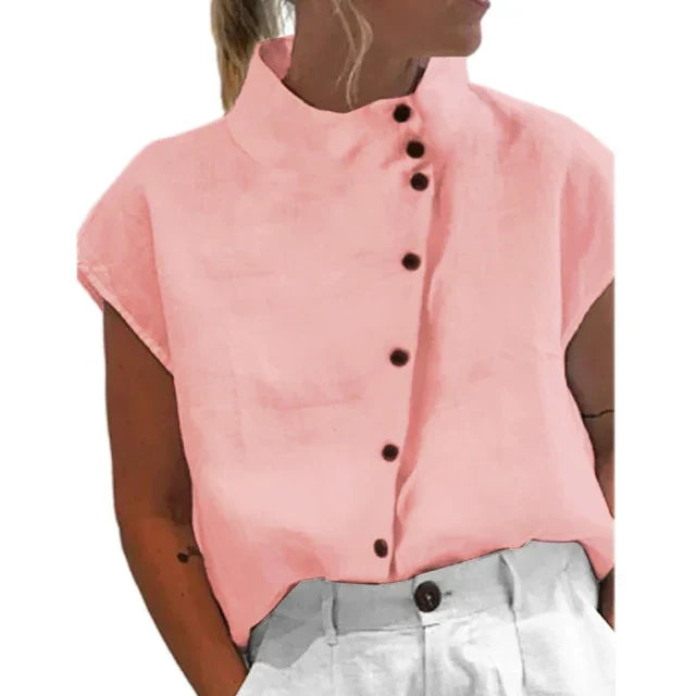 Blus - Ståkrage - Knapp Fram - Kortärmade Toppar - Damkläder-Eva Jonsson