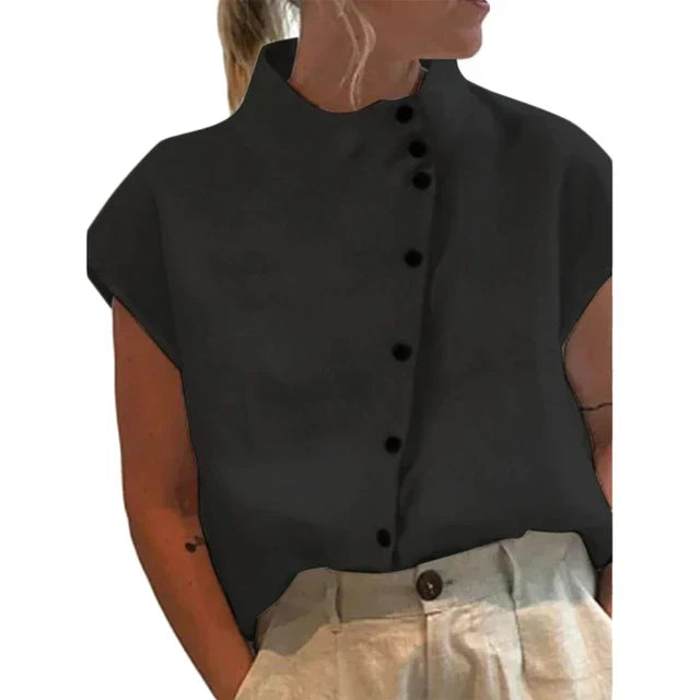 Blus - Ståkrage - Knapp Fram - Kortärmade Toppar - Damkläder-Eva Jonsson