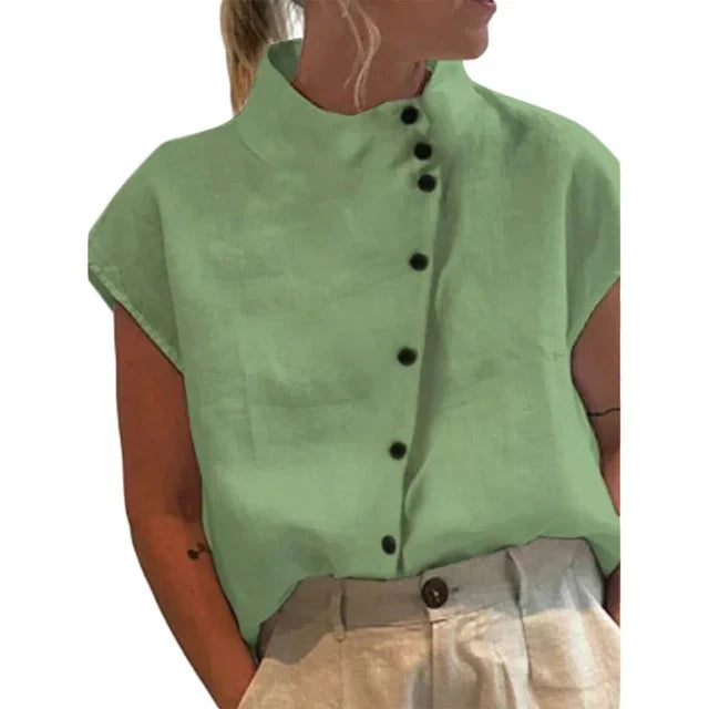 Blus - Ståkrage - Knapp Fram - Kortärmade Toppar - Damkläder-Eva Jonsson
