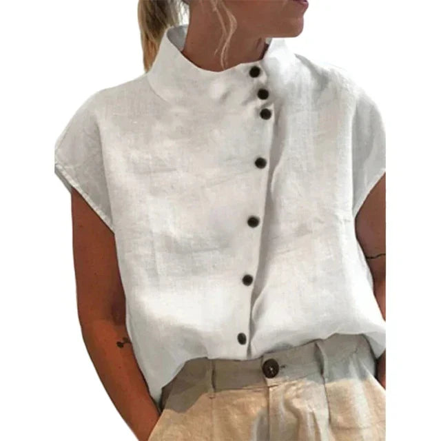 Blus - Ståkrage - Knapp Fram - Kortärmade Toppar - Damkläder-Eva Jonsson
