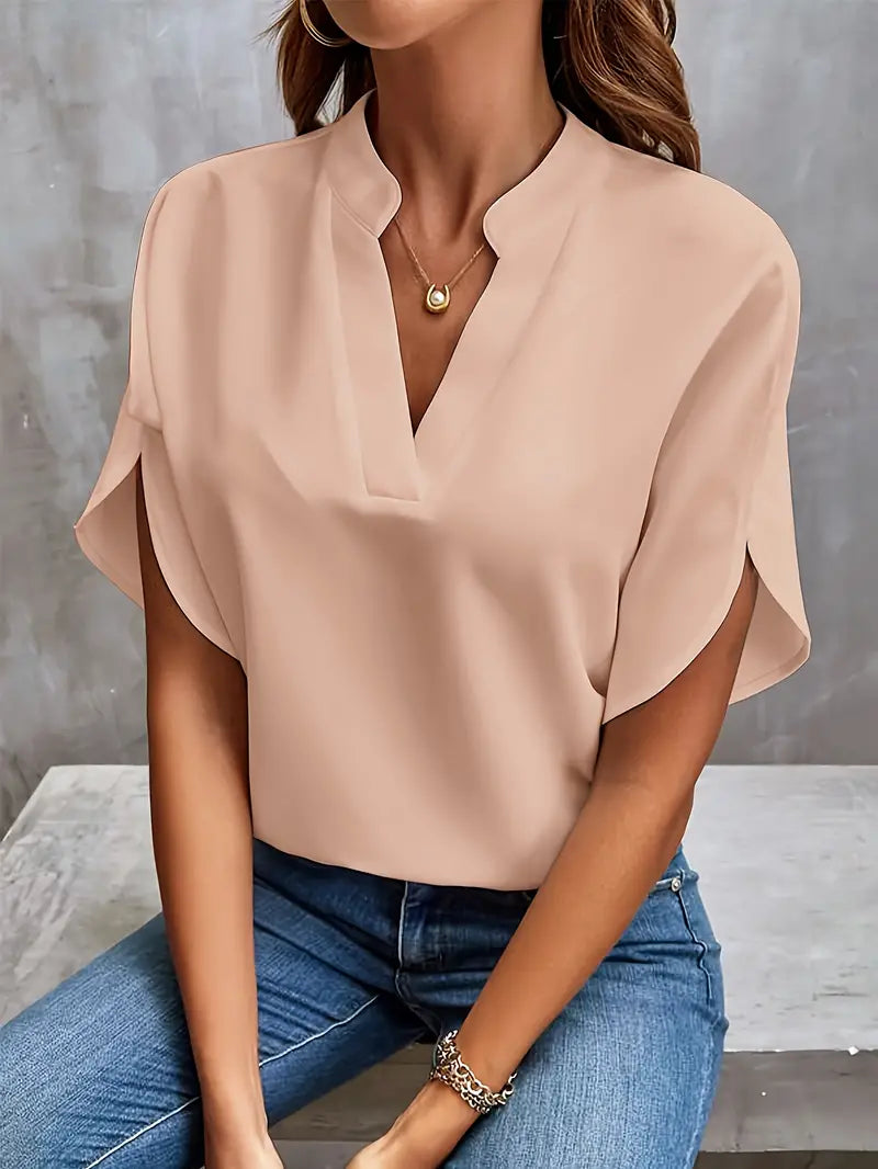 Blus - V-hals - Kortärmad - Satinblus - Damkläder-Eva Jonsson