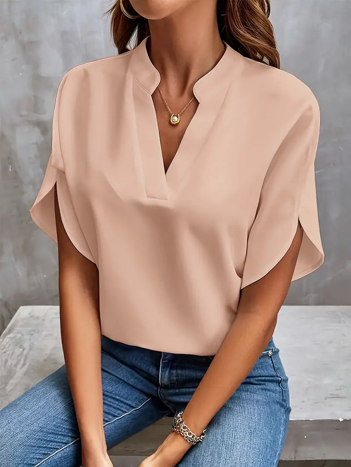 Blus - V-hals - Kortärmad - Satinblus - Damkläder-Eva Jonsson