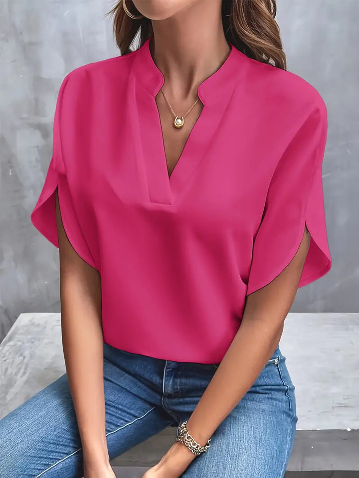 Blus - V-hals - Kortärmad - Satinblus - Damkläder-Eva Jonsson