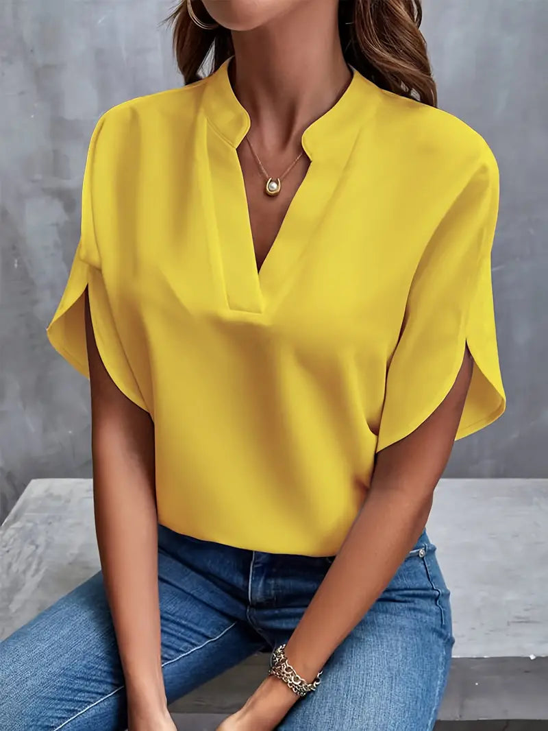 Blus - V-hals - Kortärmad - Satinblus - Damkläder-Eva Jonsson