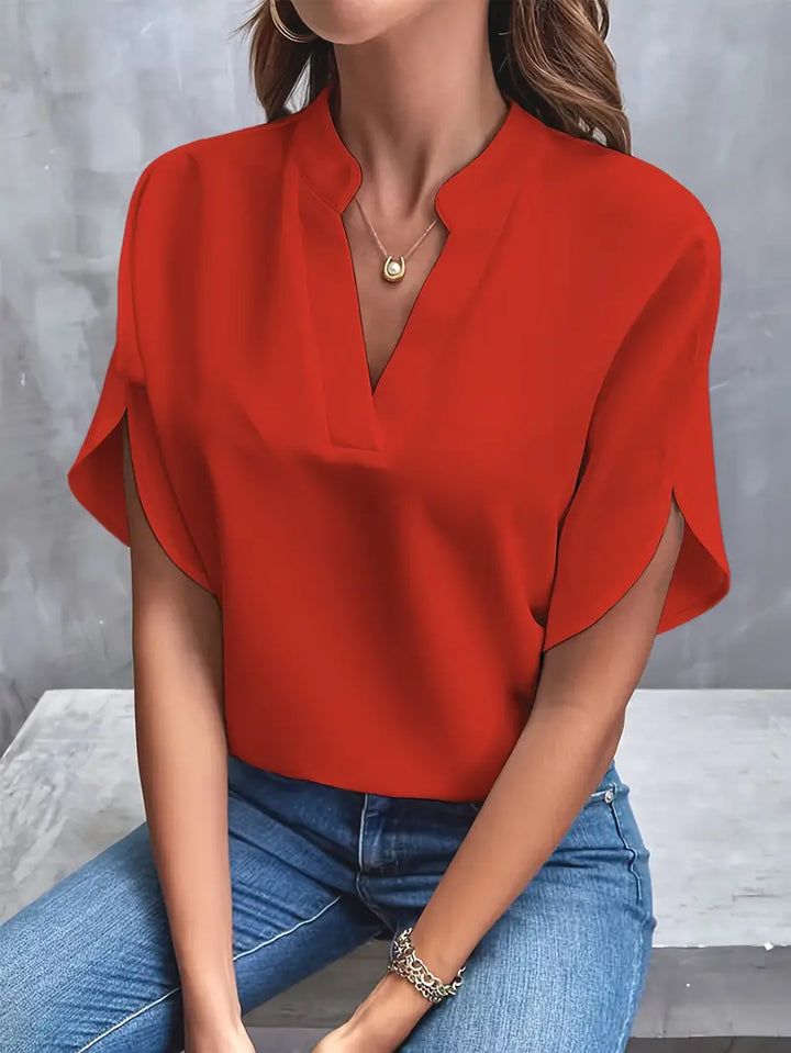 Blus - V-hals - Kortärmad - Satinblus - Damkläder-Eva Jonsson