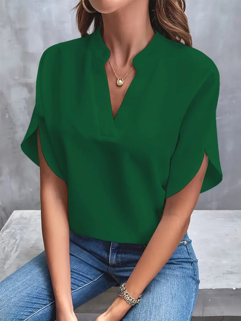 Blus - V-hals - Kortärmad - Satinblus - Damkläder-Eva Jonsson