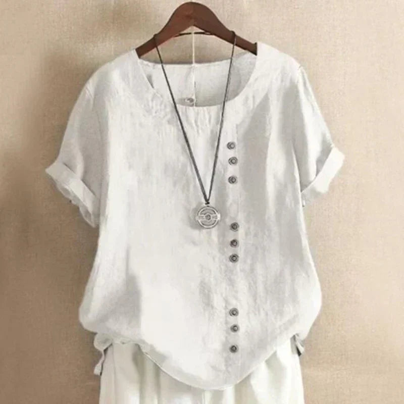 Blus för kvinnor - Löst sittande - Kortärmad - Överdimensionerad blus - Sommartoppar för damer-Eva Jonsson