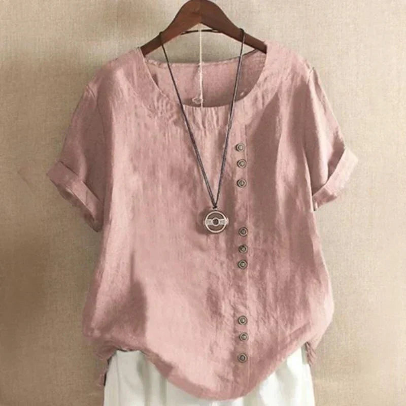 Blus för kvinnor - Löst sittande - Kortärmad - Överdimensionerad blus - Sommartoppar för damer-Eva Jonsson