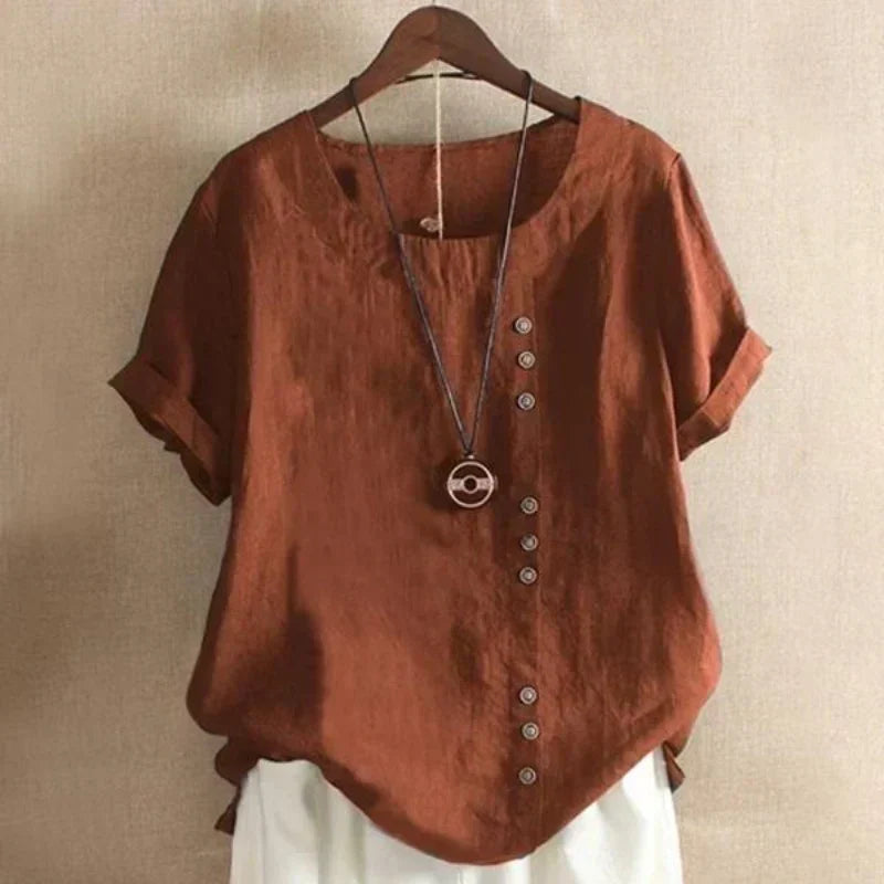 Blus för kvinnor - Löst sittande - Kortärmad - Överdimensionerad blus - Sommartoppar för damer-Eva Jonsson