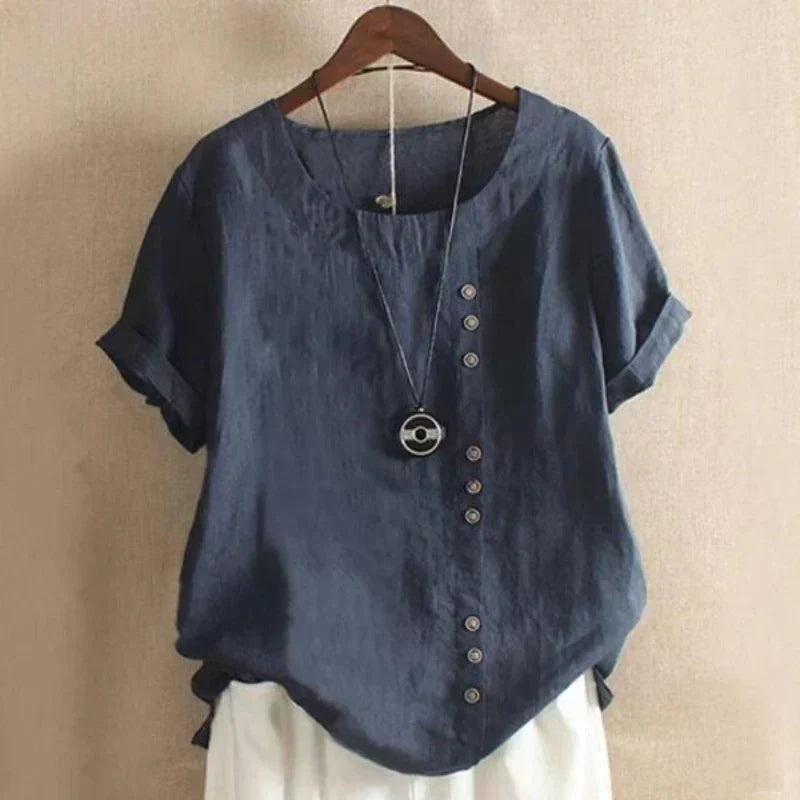 Blus för kvinnor - Löst sittande - Kortärmad - Överdimensionerad blus - Sommartoppar för damer-Eva Jonsson