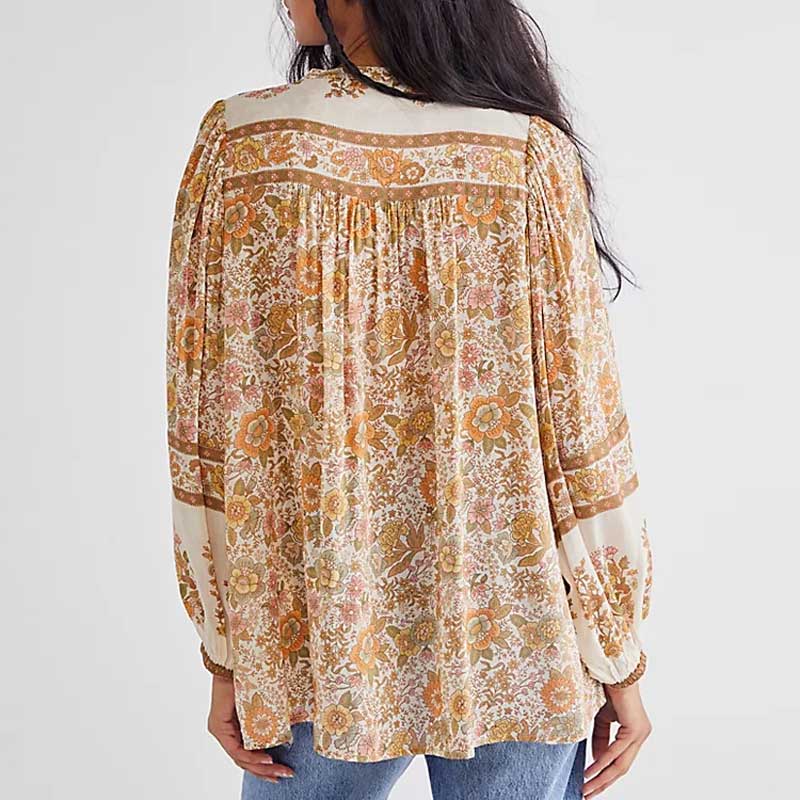 Boho-blus – Löst sittande blus med knappar och långa ärmar för damer-Eva Jonsson