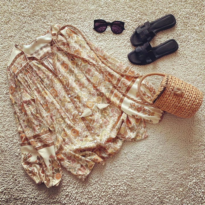 Boho-blus – Löst sittande blus med knappar och långa ärmar för damer-Eva Jonsson
