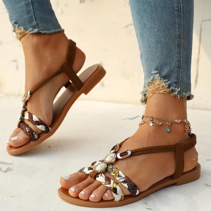 Boho-sandaler - Platta sandaler med elastiskt band för kvinnor för Sommaren-Eva Jonsson