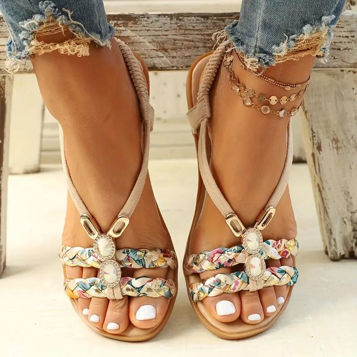 Boho-sandaler - Platta sandaler med elastiskt band för kvinnor för Sommaren-Eva Jonsson