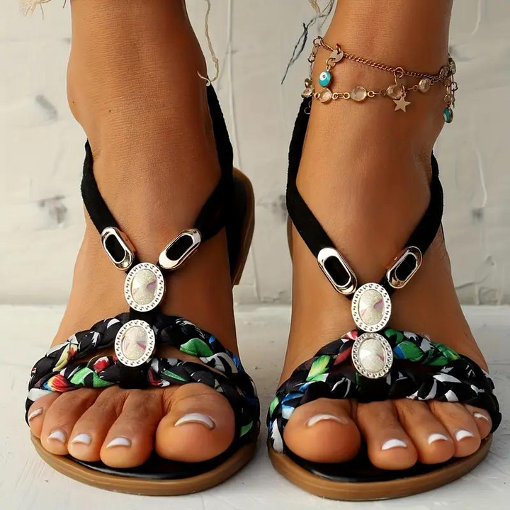 Boho-sandaler - Platta sandaler med elastiskt band för kvinnor för Sommaren-Eva Jonsson