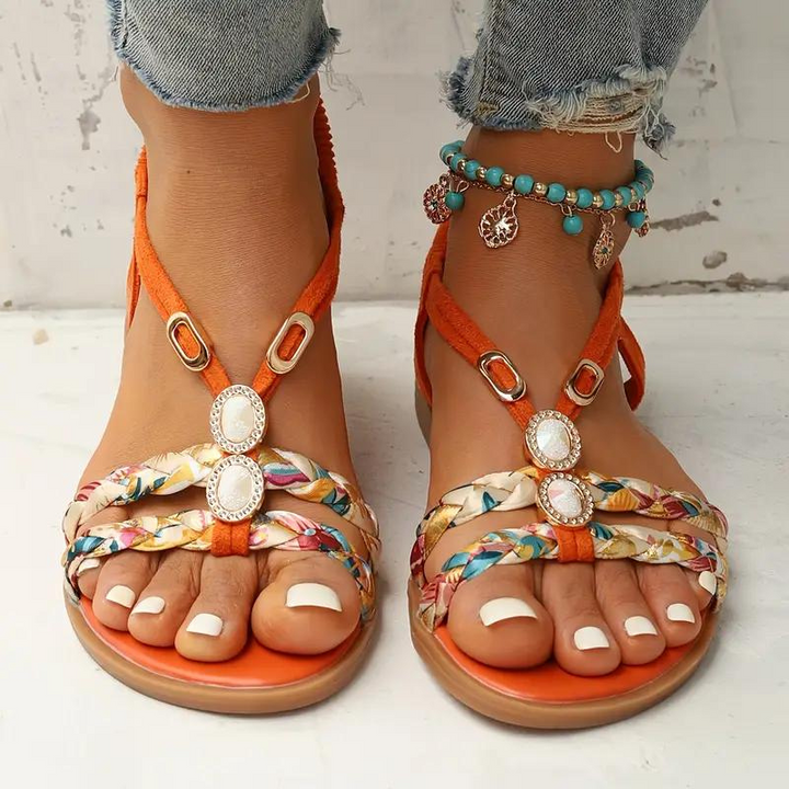 Boho-sandaler - Platta sandaler med elastiskt band för kvinnor för Sommaren-Eva Jonsson