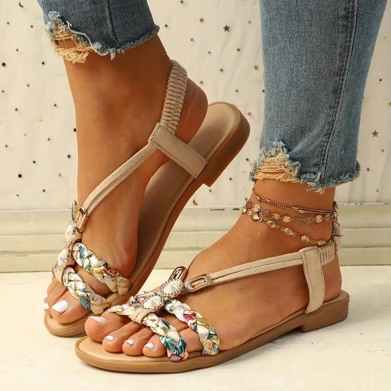 Boho-sandaler - Platta sandaler med elastiskt band för kvinnor för Sommaren-Eva Jonsson