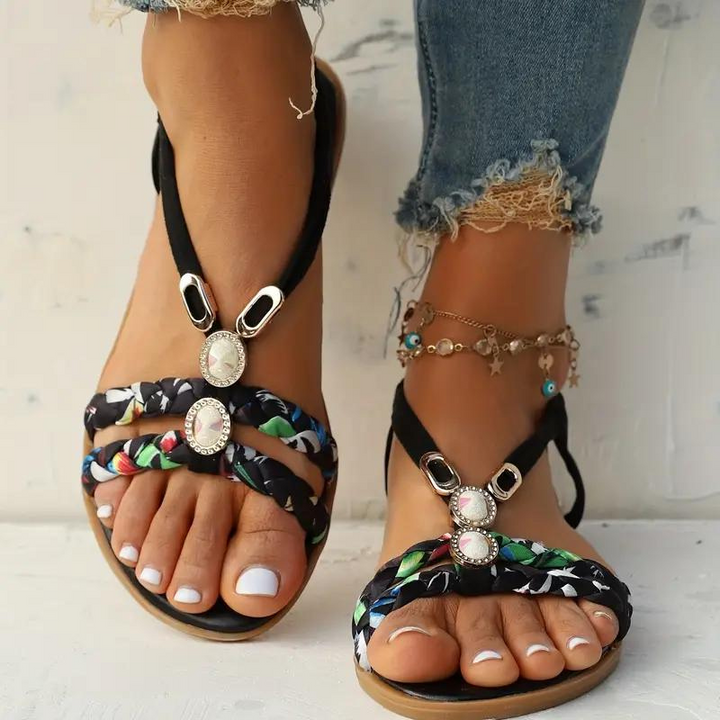 Boho-sandaler - Platta sandaler med elastiskt band för kvinnor för Sommaren-Eva Jonsson