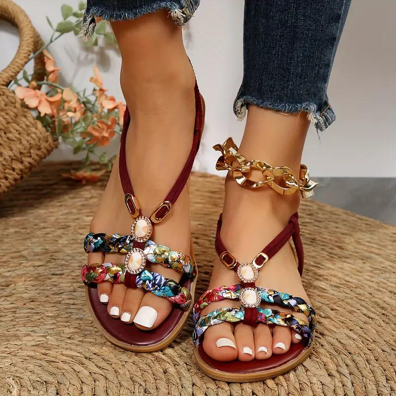 Boho-sandaler - Platta sandaler med elastiskt band för kvinnor för Sommaren-Eva Jonsson