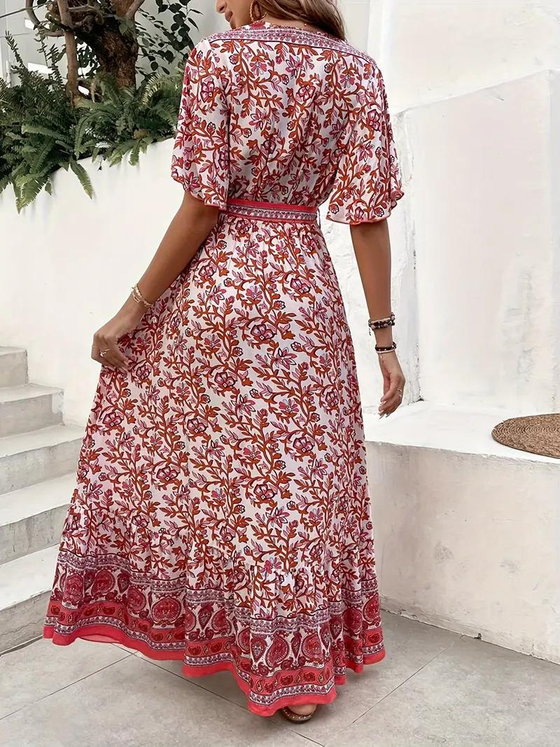 Bohoklänning - Blommig - Bälte - Maxiklänning - Sommarklänning-Eva Jonsson
