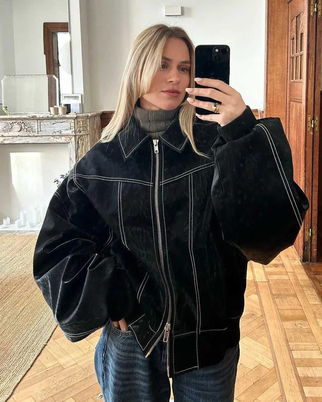 Bomberjacka i överdimensionerad modell - Bomberjacka med dragkedja för dam i höst-Eva Jonsson