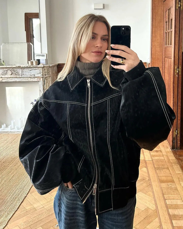 Bomberjacka i överdimensionerad modell - Bomberjacka med dragkedja för dam i höst-Eva Jonsson