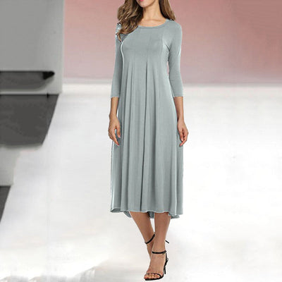 Brielle klänning | Kvinnors nya mid-sleeve enfärgad svängklänning-Eva Jonsson
