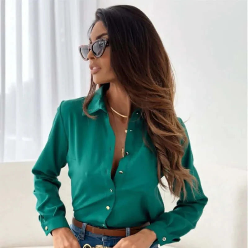 Button-Up Blouse - Elegant långärmad skjorta med knappar för kvinnor-Eva Jonsson