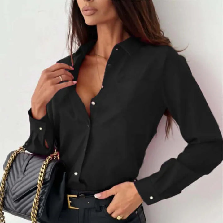 Button-Up Blouse - Elegant långärmad skjorta med knappar för kvinnor-Eva Jonsson