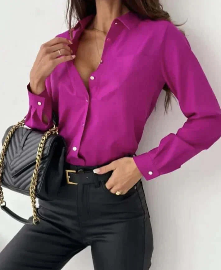 Button-Up Blouse - Elegant långärmad skjorta med knappar för kvinnor-Eva Jonsson