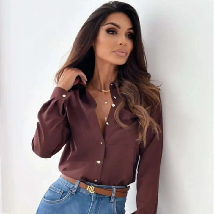 Button-Up Blouse - Elegant långärmad skjorta med knappar för kvinnor-Eva Jonsson