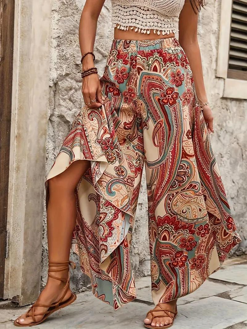 Byxor Med Vida Ben - Boho-Stil - Paisleymönster - Byxor Med Hög Midja - Sommarkläder-Eva Jonsson
