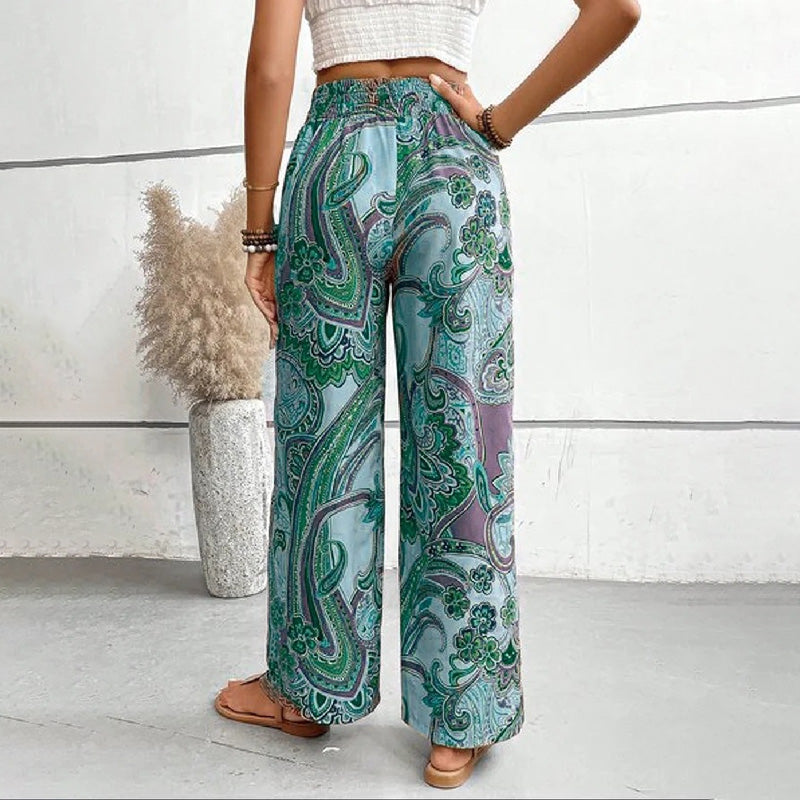 Byxor med vida ben | Elastisk midja | Sommar | Boho-byxor | Dambyxor-Eva Jonsson