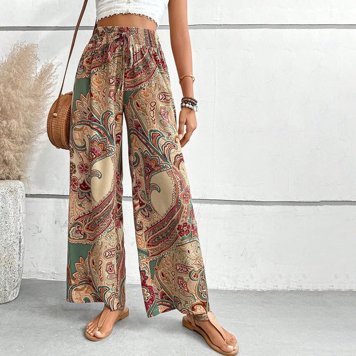 Byxor med vida ben | Elastisk midja | Sommar | Boho-byxor | Dambyxor-Eva Jonsson