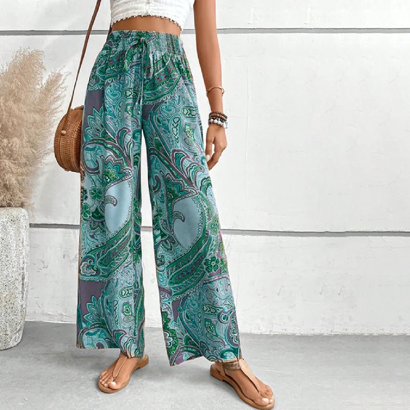 Byxor med vida ben | Elastisk midja | Sommar | Boho-byxor | Dambyxor-Eva Jonsson