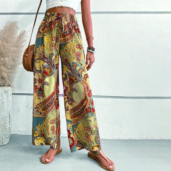 Byxor med vida ben | Elastisk midja | Sommar | Boho-byxor | Dambyxor-Eva Jonsson