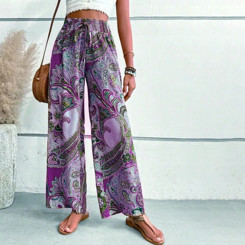 Byxor med vida ben | Elastisk midja | Sommar | Boho-byxor | Dambyxor-Eva Jonsson
