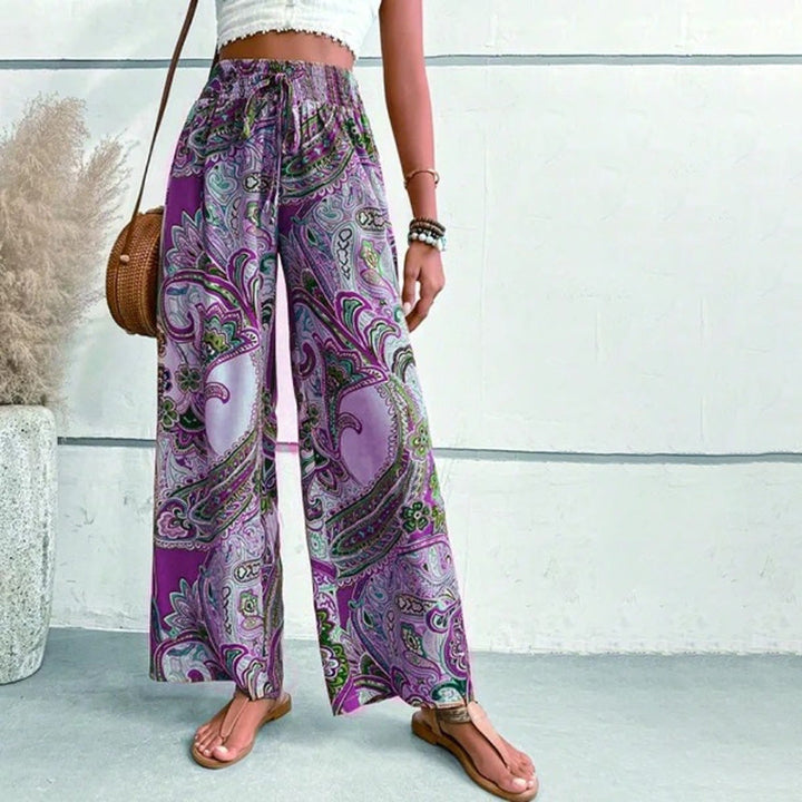 Byxor med vida ben | Elastisk midja | Sommar | Boho-byxor | Dambyxor-Eva Jonsson