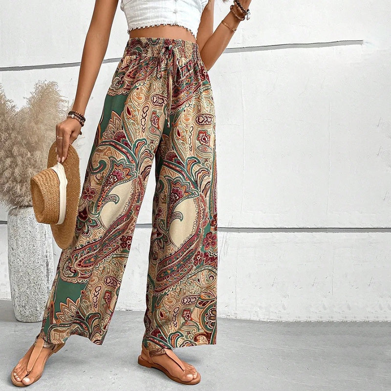 Byxor med vida ben | Elastisk midja | Sommar | Boho-byxor | Dambyxor-Eva Jonsson