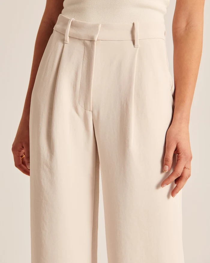 Byxor med vida ben | Hög midja | Beige | Byxor med vida ben | Dambyxor-Eva Jonsson
